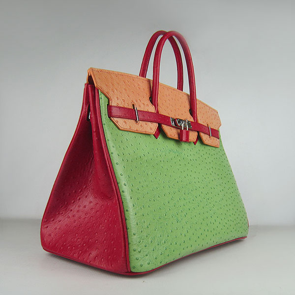 Replica Hermes Birkin 40CM Ostrich Veins Leather Bag Red/Orange/Green 6099 Online